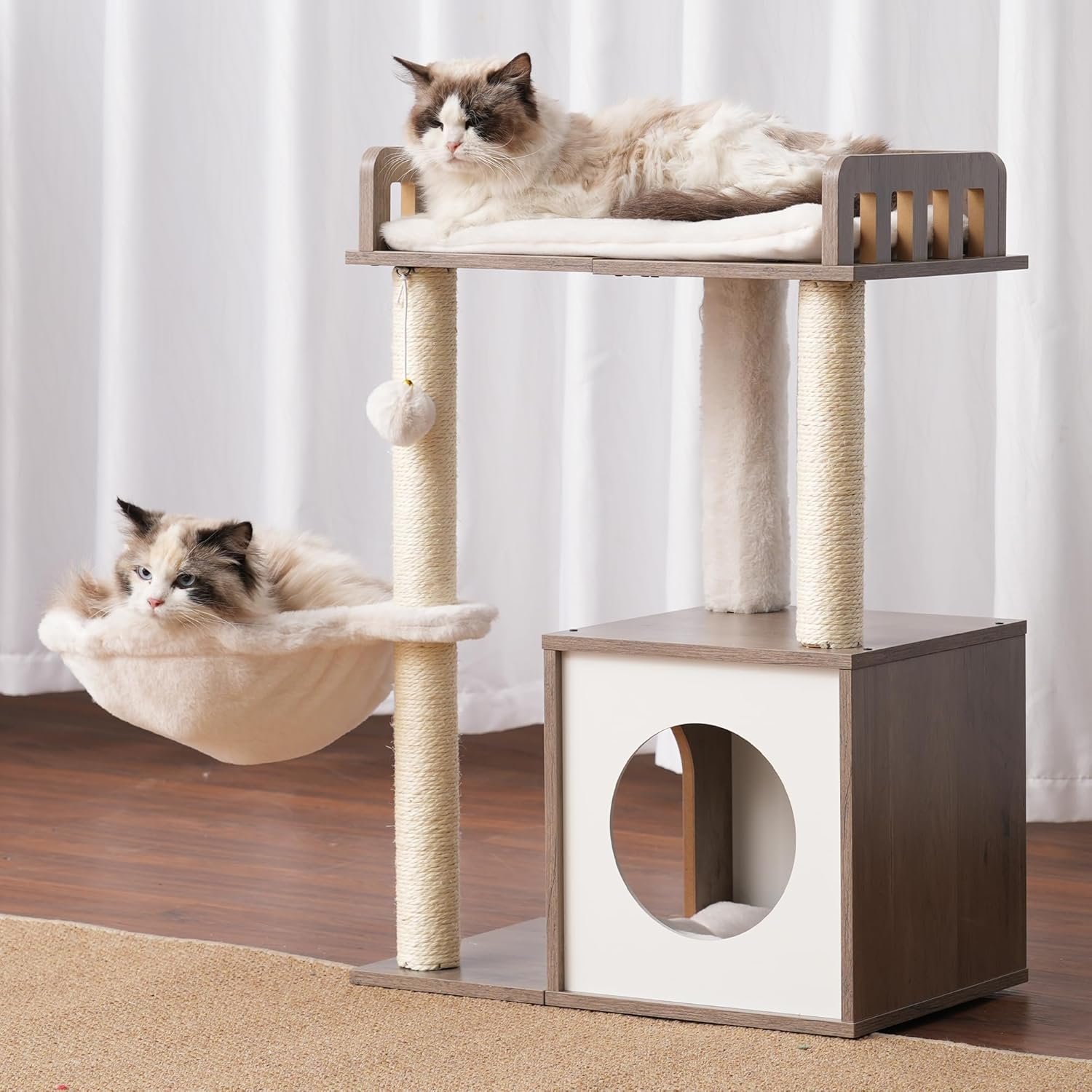 Wooden Cat Tower with Scratching Posts - Image 2